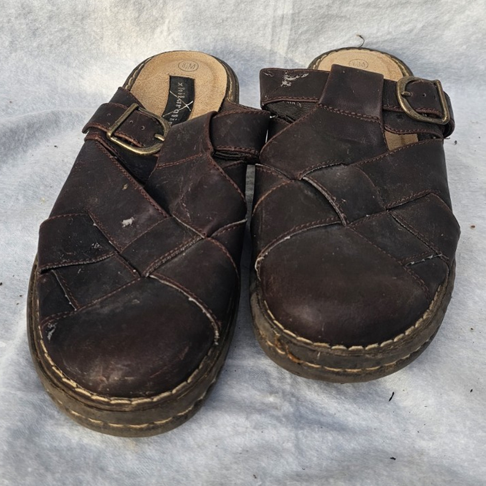 y2k xhileration Brown Leather Slip-On Buckle Sandals Adjustable Strap US 8.5